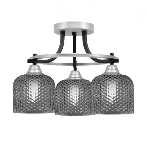 Toltec Lighting Paramount 3 Light Semi Flush, Matte Black & Brushed Nickel Finish, 6" Smoke Textured Glass (3417-MBBN-4612)