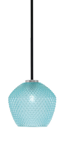 Toltec Lighting Sandia 1 Light Stem Mini Pendant, Matte Black & Graphite Finish, 9" Turquoise Textured Glass (6201-MBGP-4925)