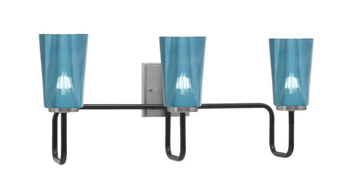 Toltec Lighting Sandia 3 Light Bath Bar, Matte Black & Graphite Finish, 4.5" W x 6.5" H Blue Gradient Glass (6223-MBGP-265)