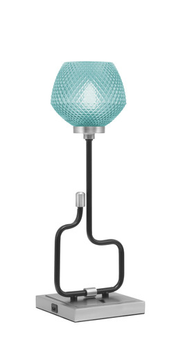 Toltec Lighting Sandia Accent Lamp, USB Ports, Matte Black & Graphite Finish, 6" Turquoise Textured Glass (60-MBGP-4625)