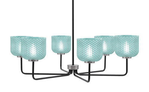 Toltec Lighting Sandia 6 Light Chandelier, Matte Black & Graphite Finish, 6" Turquoise Textured Glass (6206-MBGP-4615)