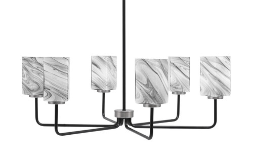 Toltec Lighting Sandia 6 Light Chandelier, Matte Black & Graphite Finish, 3.5" Square Onyx Swirl Glass (6206-MBGP-549)