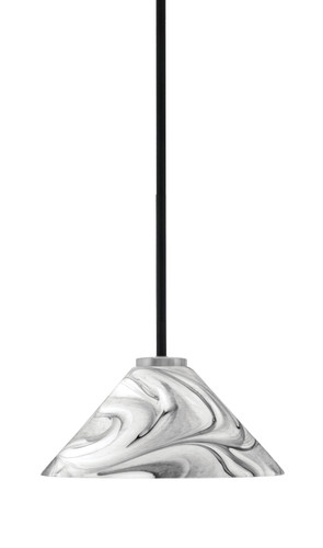 Toltec Lighting Sandia 1 Light Stem Mini Pendant, Matte Black & Graphite Finish, 12" Onyx Swirl Glass (6201-MBGP-2129)