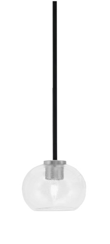 Toltec Lighting Sandia 1 Light Stem Mini Pendant, Matte Black & Graphite Finish, 7" Clear Bubble Glass (6201-MBGP-202)