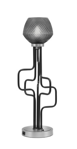 Toltec Lighting Sandia Accent Lamp, USB Ports, Matte Black & Graphite Finish, 6" Smoke Textured Glass (62-MBGP-4622)