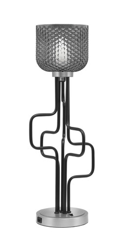 Toltec Lighting Sandia Accent Lamp, USB Ports, Matte Black & Graphite Finish, 6" Smoke Textured Glass (62-MBGP-4612)