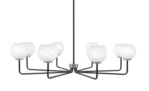 Toltec Lighting Sandia 8 Light Chandelier, Matte Black & Graphite Finish, 5.75" White Marble Glass (6208-MBGP-4101)