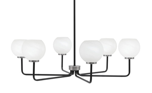 Toltec Lighting Sandia 6 Light Chandelier, Matte Black & Graphite Finish, 5.75" White Marble Glass (6206-MBGP-4101)
