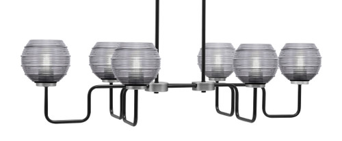 Toltec Lighting Sandia 6 Light Island Light, Matte Black & Graphite Finish, 6" Smoke Ribbed Glass (6236-MBGP-5112)