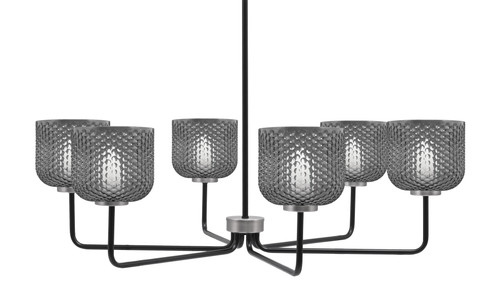 Toltec Lighting Sandia 6 Light Chandelier, Matte Black & Graphite Finish, 6" Smoke Textured Glass (6206-MBGP-4612)