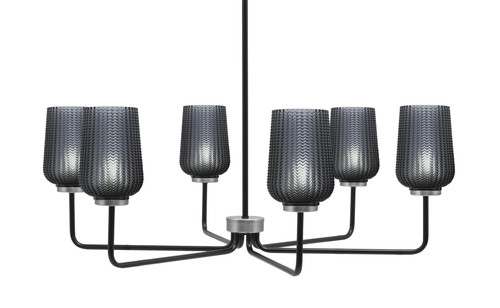 Toltec Lighting Sandia 6 Light Chandelier, Matte Black & Graphite Finish, 5" Smoke Textured Glass (6206-MBGP-4252)