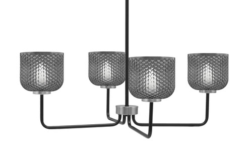 Toltec Lighting Sandia 4 Light Chandelier, Matte Black & Graphite Finish, 6" Smoke Textured Glass (6204-MBGP-4612)