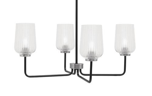 Toltec Lighting Sandia 4 Light Chandelier, Matte Black & Graphite Finish, 5" Clear Textured Glass (6204-MBGP-4250)