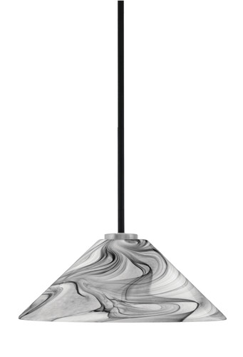 Toltec Lighting Sandia 1 Light Stem Pendant, Matte Black & Graphite Finish, 16" Onyx Swirl Glass (6201-MBGP-2169)
