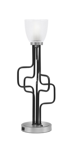 Toltec Lighting Sandia Accent Lamp, USB Ports, Matte Black & Graphite Finish, 5" Clear Ribbed Glass (62-MBGP-500)