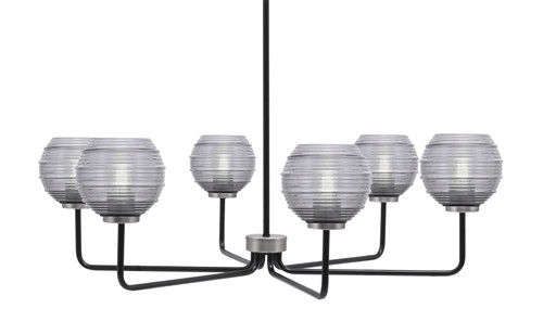 Toltec Lighting Sandia 6 Light Chandelier, Matte Black & Graphite Finish, 6" Smoke Ribbed Glass (6206-MBGP-5112)