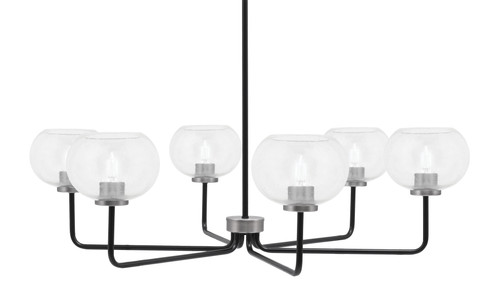 Toltec Lighting Sandia 6 Light Chandelier, Matte Black & Graphite Finish, 7" Clear Bubble Glass (6206-MBGP-202)