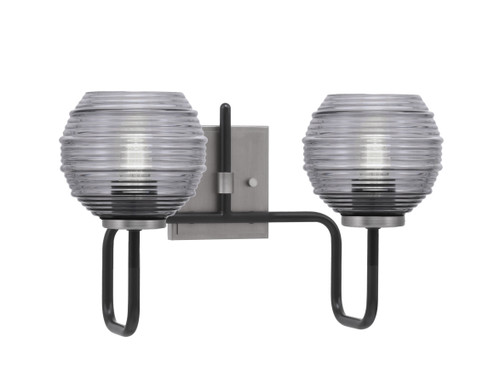 Toltec Lighting Sandia 2 Light Bath Bar, Matte Black & Graphite Finish, 6" Smoke Ribbed Glass (6222-MBGP-5112)
