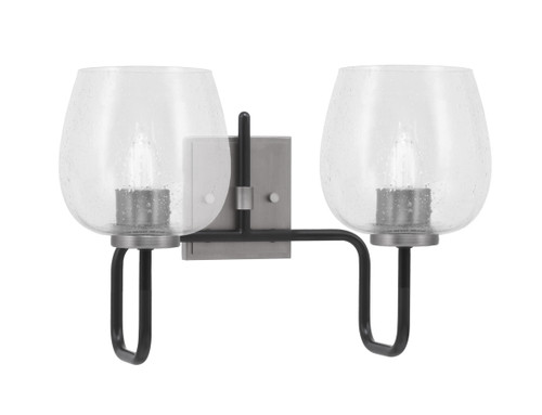 Toltec Lighting Sandia 2 Light Bath Bar, Matte Black & Graphite Finish, 6" Clear Bubble Glass (6222-MBGP-4810)