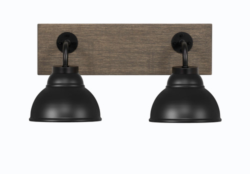 Toltec Lighting Oxbridge 2 Light Bath Bar Matte Black & Painted Distressed Wood-look Finish, Matte Black Double Bubble Metal Shades (1772-MBDW-427-MB)