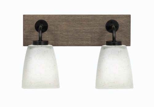 Toltec Lighting Oxbridge 2 Light Bath Bar, Matte Black & Painted Distressed Wood-look Metal Finish, 4.5" Square White Muslin Glass (1772-MBDW-460)