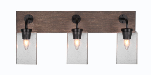 Toltec Lighting Oxbridge 3 Light Bath Bar, Matte Black & Painted Distressed Wood-look Metal Finish, 4" Square Clear Bubble Glass (1773-MBDW-530)