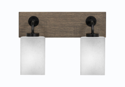 Toltec Lighting Oxbridge 2 Light Bath Bar, Matte Black & Painted Distressed Wood-look Metal Finish, 4" Square White Muslin Glass (1772-MBDW-531)