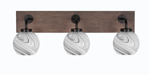 Toltec Lighting Oxbridge 3 Light Bath Bar, Matte Black & Painted Distressed Wood-look Metal Finish, 5.75" Onyx Swirl Glass (1773-MBDW-4109)