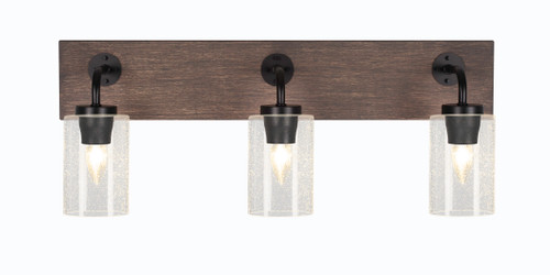 Toltec Lighting Oxbridge 3 Light Bath Bar, Matte Black & Painted Distressed Wood-look Metal Finish, 4" Clear Bubble Glass (1773-MBDW-300)
