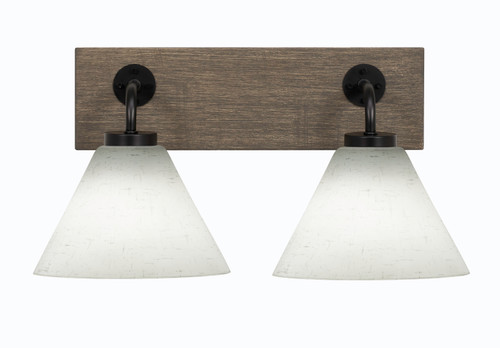 Toltec Lighting Oxbridge 2 Light Bath Bar, Matte Black & Painted Distressed Wood-look Metal Finish, 7" White Muslin Glass (1772-MBDW-312)