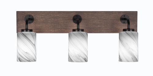 Toltec Lighting Oxbridge 3 Light Bath Bar, Matte Black & Painted Distressed Wood-look Metal Finish, 4" Onyx Swirl Glass (1773-MBDW-3009)