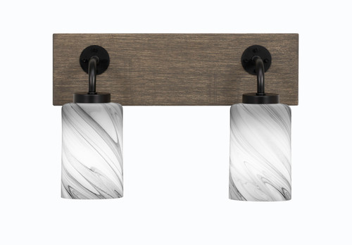 Toltec Lighting Oxbridge 2 Light Bath Bar, Matte Black & Painted Distressed Wood-look Metal Finish, 4" Onyx Swirl Glass (1772-MBDW-3009)