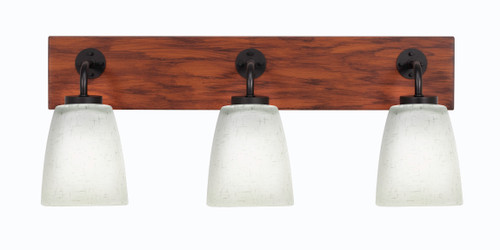 Toltec Lighting Oxbridge 3 Light Bath Bar, Matte Black & Painted Wood-look Metal Finish, 4.5" Square White Muslin Glass (1773-MBWG-460)