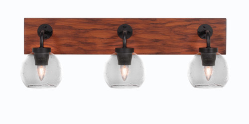 Toltec Lighting Oxbridge 3 Light Bath Bar, Matte Black & Painted Wood-look Metal Finish, 5.75" Clear Bubble Glass (1773-MBWG-4100)