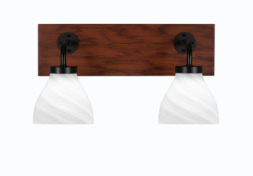 Toltec Lighting Oxbridge 2 Light Bath Bar, Matte Black & Painted Wood-look Metal Finish, 6.25" White Marble Glass (1772-MBWG-4761)