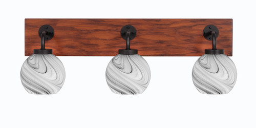 Toltec Lighting Oxbridge 3 Light Bath Bar, Matte Black & Painted Wood-look Metal Finish, 5.75" Onyx Swirl Glass (1773-MBWG-4109)