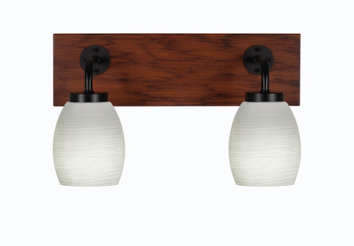 Toltec Lighting Oxbridge 2 Light Bath Bar, Matte Black & Painted Wood-look Metal Finish, 5" White Linen Glass (1772-MBWG-615)