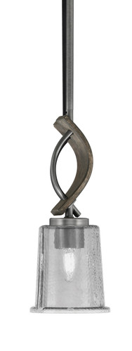 Toltec Lighting Monterey Stem Hung Mini Pendant Graphite & Painted Distressed Wood-look Metal Finish With 5.25" Smoke Bubble Glass (2901-GPDW-5032)