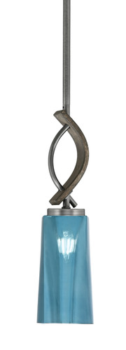 Toltec Lighting Monterey Stem Hung Mini Pendant Graphite & Painted Distressed Wood-look Metal Finish With Blue Gradient Glass (2901-GPDW-295)