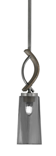Toltec Lighting Monterey Stem Hung Mini Pendant Graphite & Painted Distressed Wood-look Metal Finish With Smoke Bubble Glass (2901-GPDW-292)