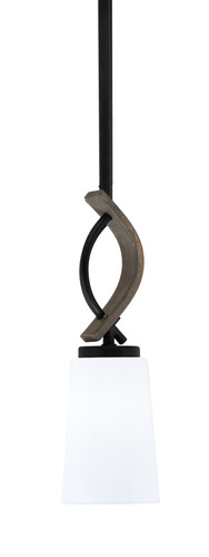 Toltec Lighting Monterey Stem Hung Mini Pendant Graphite & Painted Distressed Wood-look Metal Finish With White Opal Glass (2901-GPDW-261)