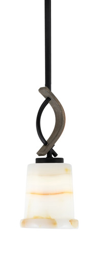 Toltec Lighting Monterey Stem Hung Mini Pendant Matte Black & Painted Distressed Wood-look Metal Finish With 5" Natural Stone Shade (2901-MBDW-4128)