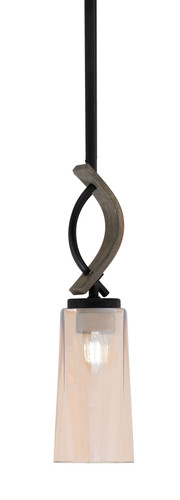 Toltec Lighting Monterey Stem Hung Mini Pendant Matte Black & Painted Distressed Wood-look Metal Finish With Amber Gradient Glass (2901-MBDW-293)