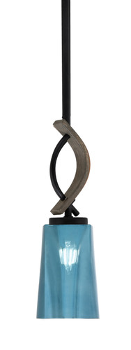 Toltec Lighting Monterey Stem Hung Mini Pendant Matte Black & Painted Distressed Wood-look Metal Finish With Blue Gradient Glass (2901-MBDW-265)