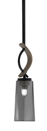 Toltec Lighting Monterey Stem Hung Mini Pendant Matte Black & Painted Distressed Wood-look Metal Finish With Smoke Bubble Glass (2901-MBDW-292)