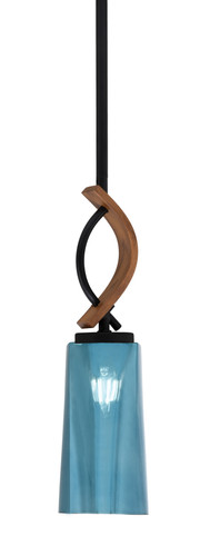 Toltec Lighting Monterey Stem Hung Mini Pendant Matte Black & Painted Wood-look Metal Finish With 5" W x 9.75" H Blue Gradient Glass (2901-MBWG-295)
