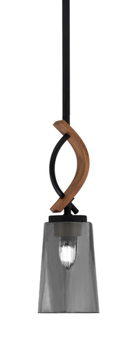 Toltec Lighting Monterey Stem Hung Mini Pendant Matte Black & Painted Wood-look Metal Finish With 4.5" W x 6.5" H Smoke Bubble Glass (2901-MBWG-262)