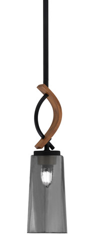 Toltec Lighting Monterey Stem Hung Mini Pendant Matte Black & Painted Wood-look Metal Finish With 5" W x 10" H Smoke Bubble Glass (2901-MBWG-292)