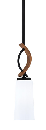 Toltec Lighting Monterey Stem Hung Mini Pendant Matte Black & Painted Wood-look Metal Finish With 5" W x 9.75" H White Opal Glass (2901-MBWG-291)