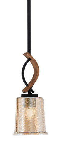 Toltec Lighting Monterey Stem Hung Mini Pendant Matte Black & Painted Wood-look Metal Finish With 5.25" Amber Bubble Glass (2901-MBWG-5033)